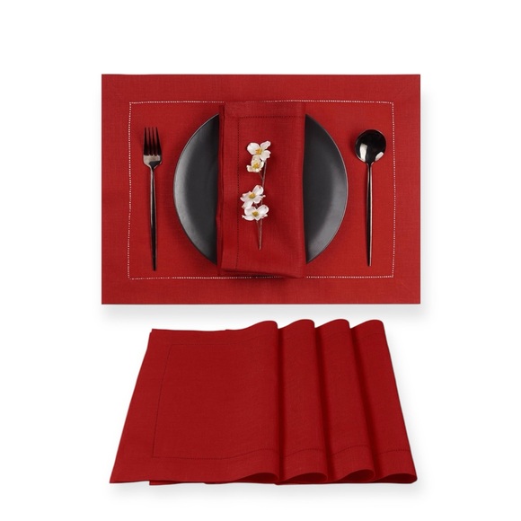 D'Moksha Homes Linen Placemats Set of 8 100% Pure Linen Red Placemats(two boxes) - Picture 1 of 11